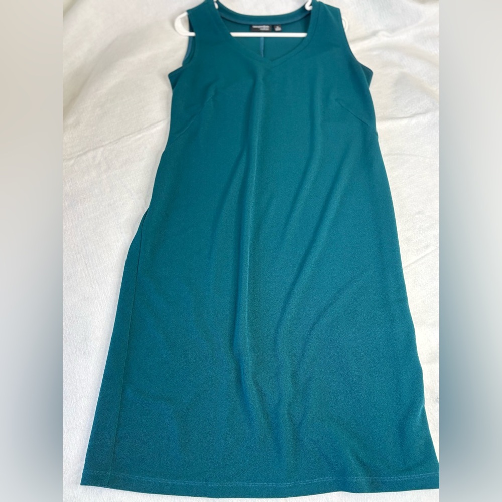 Susan Graver Teal Sleeveless V-Neck Stretch Dress | Size M